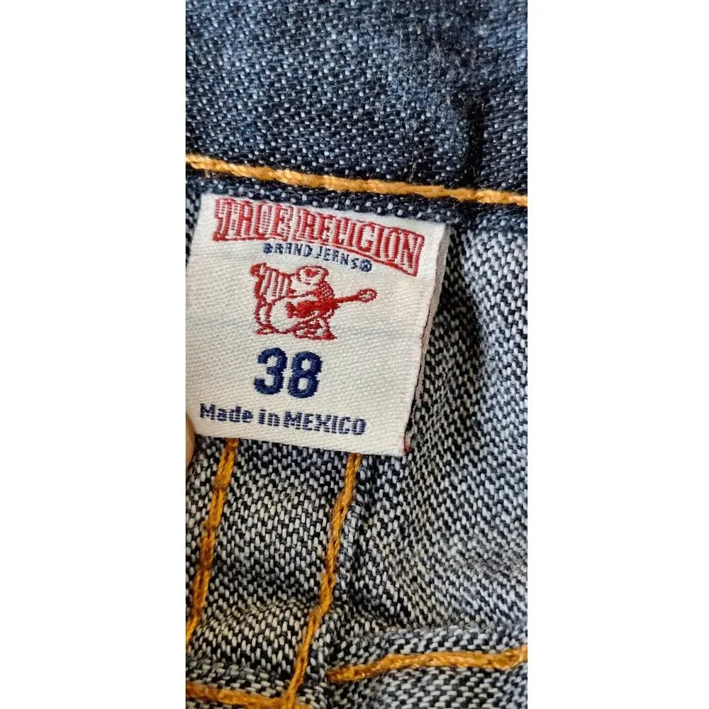 True Religion World Tour Men's Straight Flap Blue Jeans 100% Cotton Size 38x33